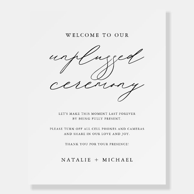 Minimalist Elegant Unplugged Wedding Ceremony Foam Board (Front)