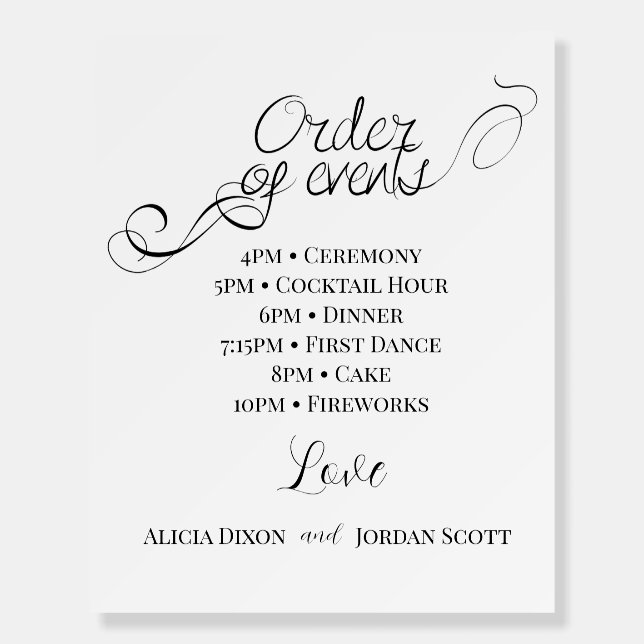 Minimalist Elegant Wedding Day Schedule Boards (Front)