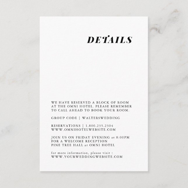 Minimalist elegant wedding detail card (Front)