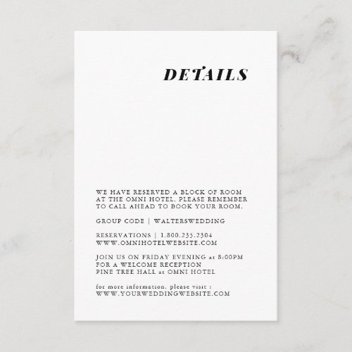 Minimalist elegant wedding detail card