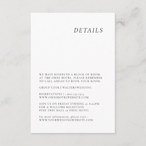 Minimalist elegant wedding detail card