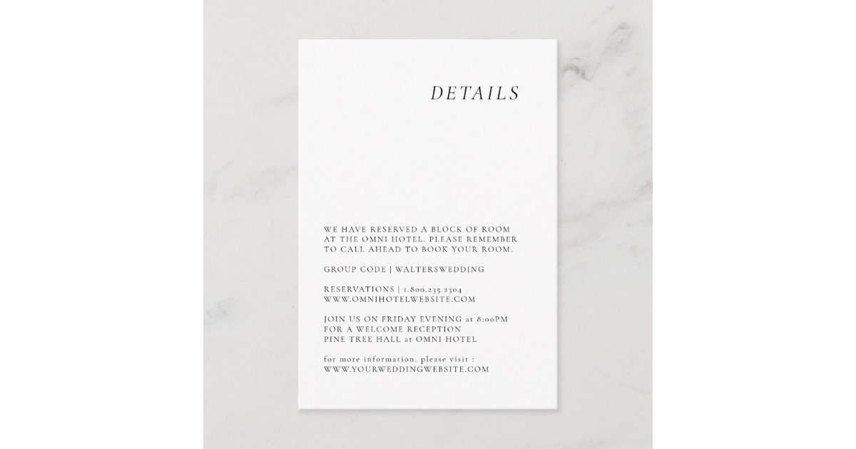 Minimalist elegant wedding detail card | Zazzle