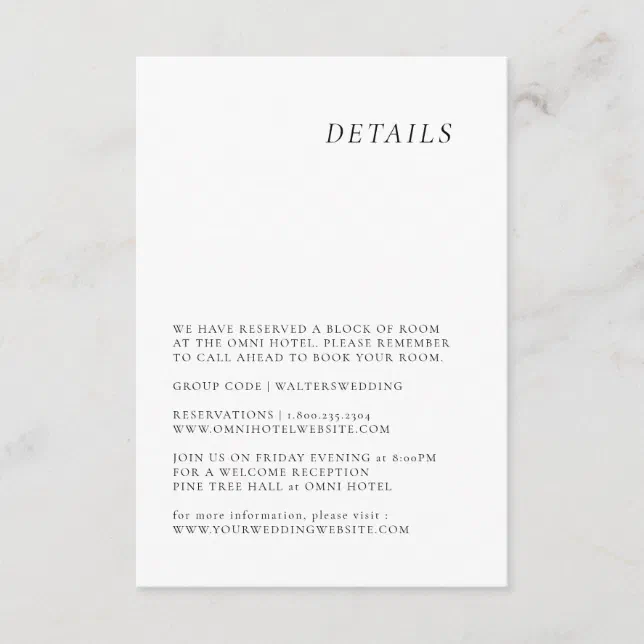 Minimalist elegant wedding detail card | Zazzle