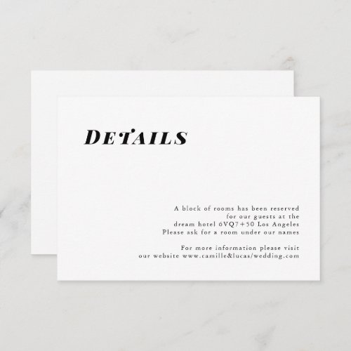 Minimalist Elegant Wedding Details card