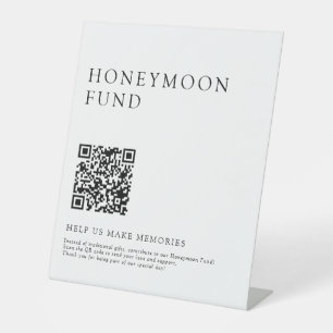 Minimalist Elegant Wedding Honeymoon Fund QR Code Pedestal Sign