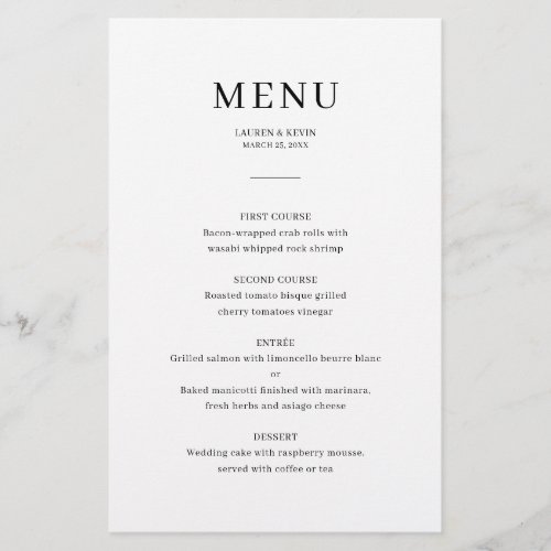 Minimalist Elegant Wedding menu card