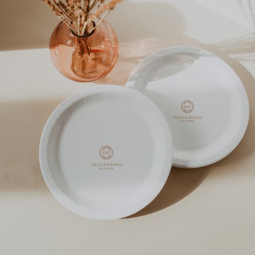 Minimalist Elegant Wedding Monogram White Paper Plates