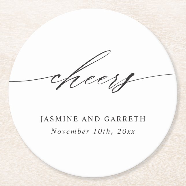 Minimalist Elegant Wedding Paper Coaster Card (Front)