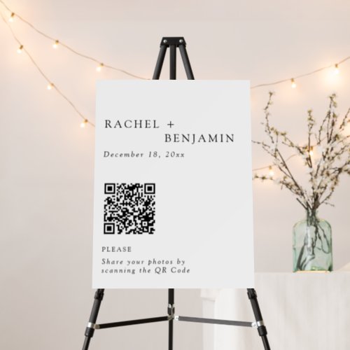 Minimalist Elegant Wedding Photo Share QR Code Foam Board
