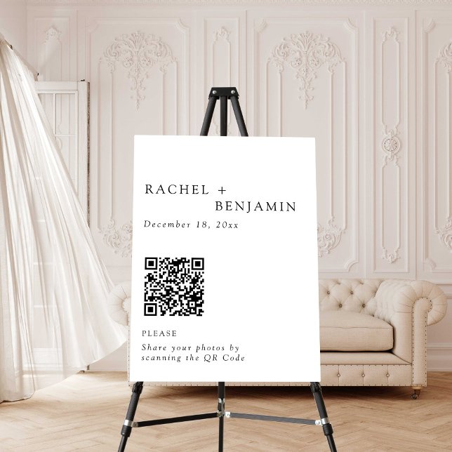 Minimalist Elegant Wedding Photo Share QR Code Foam Board (Creator Uploaded)