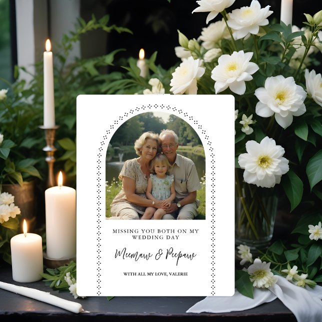 Minimalist Elegant Wedding Photo Tribute Memorial  Pedestal Sign (Minimalist Elegant Wedding Memorial Photo Signs with Arch Effect for Tribute Table Pedestal Signs.)