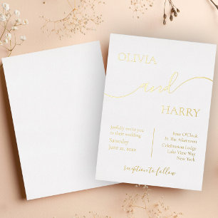 Minimalist Elegant Wedding Real Gold Foil Invitation