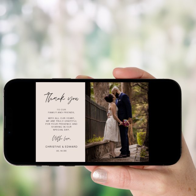 Minimalist, Elegant Wedding Thank You Photo Card (Front Digital)