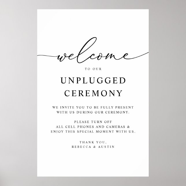 Minimalist Elegant Wedding Unplugged Ceremony Poster (Front)