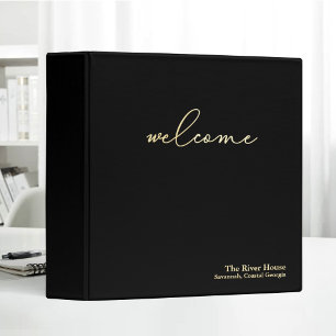 Minimalist Elegant Welcome Guest Book Black 3 Ring Binder