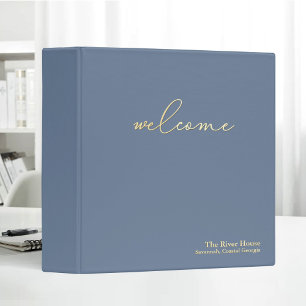 Minimalist Elegant Welcome Guest Book Blue 3 Ring Binder