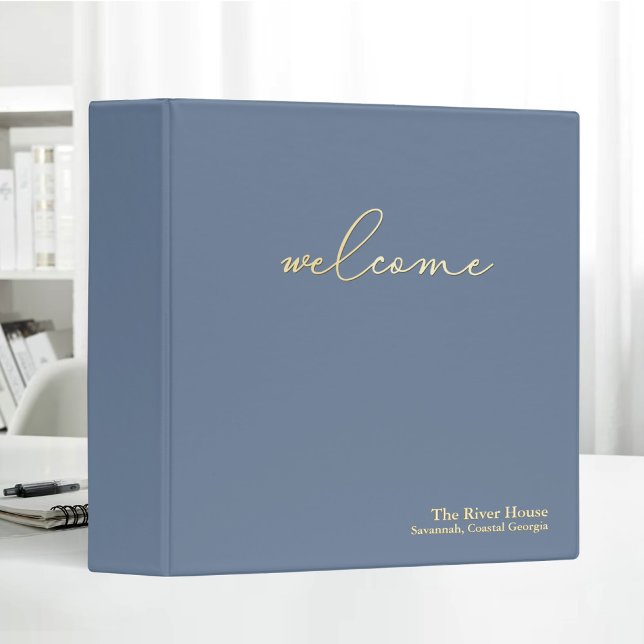 Minimalist Elegant Welcome Guest Book Blue 3 Ring Binder (Creator Uploaded)