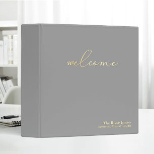 Minimalist Elegant Welcome Guest Book Gray 3 Ring Binder