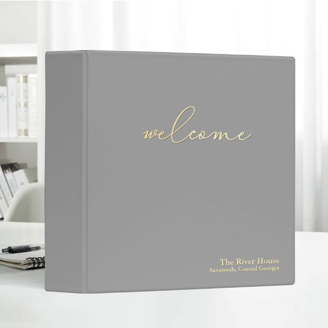 Minimalist Elegant Welcome Guest Book Gray 3 Ring Binder (Creator Uploaded)