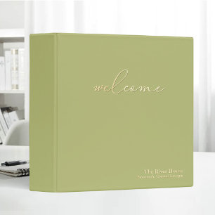 Minimalist Elegant Welcome Guest Book Green 3 Ring Binder
