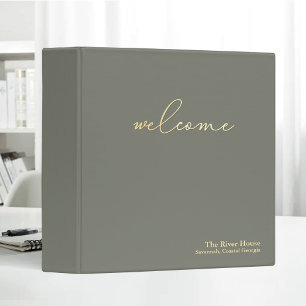 Minimalist Elegant Welcome Guest Book Moss 3 Ring Binder