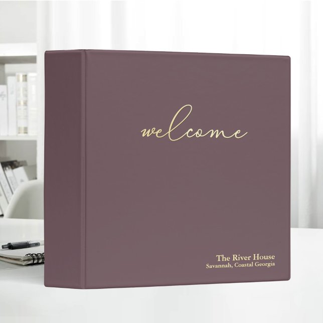 Minimalist Elegant Welcome Guest Book Purple 3 Ring Binder (Creator Uploaded)