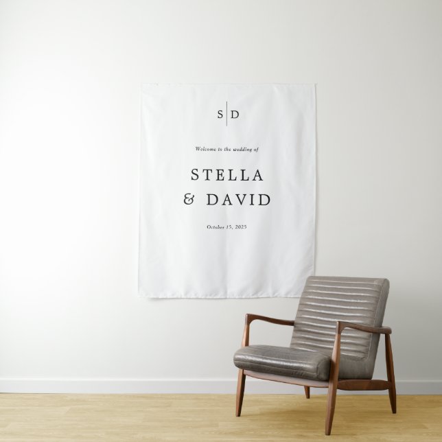Minimalist Elegant Welcome Wedding  Tapestry (In Situ)