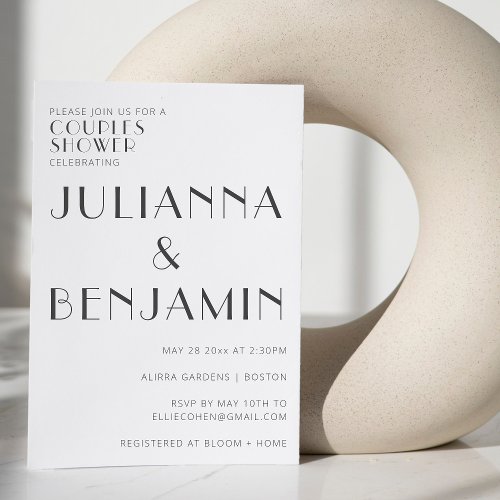 Minimalist Elegant White Art Deco Couples Shower  Invitation
