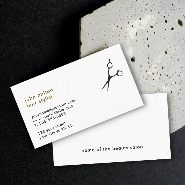 Minimalist Elegant White Black Scissor Hair Stylis Business Card (Creator Uploaded)