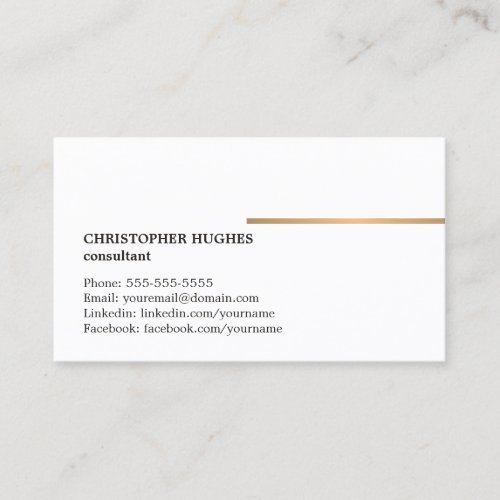Minimalist Elegant White Faux Copper Line Attorney Business Card
