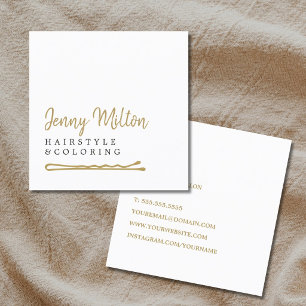 Minimalist Elegant White Faux Gold Hair Pin Square Business Card