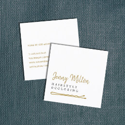 Minimalist Elegant White Faux Gold Hair Pin Square Business Card
