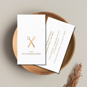 Minimalist Elegant White Faux Gold Hair Stylist Business Card