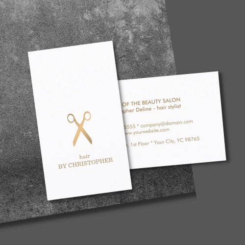 Minimalist Elegant White Faux Gold Hair Stylist Business Card