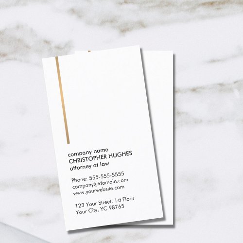 Minimalist Elegant White Faux Gold Line Attorney Business Card