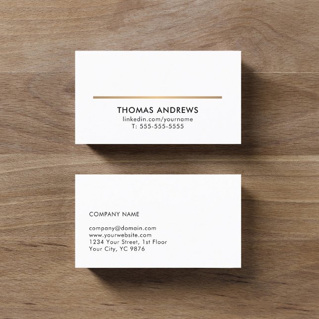 Minimalist Elegant White Faux Gold Line Consultant Business Card (Creator Uploaded)
