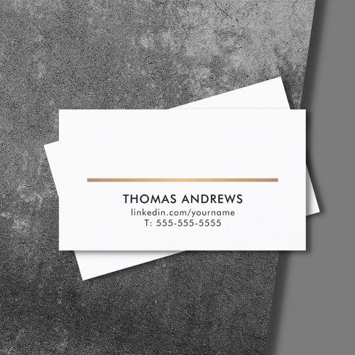 Minimalist Elegant White Faux Gold Line Consultant Business Card