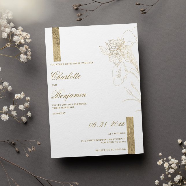 Minimalist elegant white gold floral wedding invitation (Minimalist elegant white gold floral wedding )