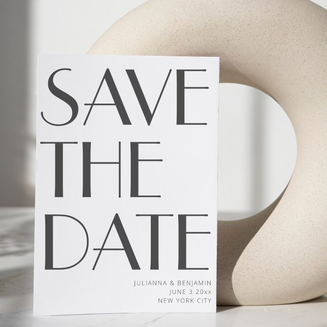 Minimalist Elegant White Gray Art Deco Wedding Save The Date (Creator Uploaded)