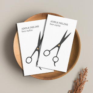 Minimalist Elegant White Grey Scissor Hair Stylist Business Card