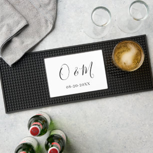 Minimalist Elegant White Monogram Classic Wedding Bar Mat