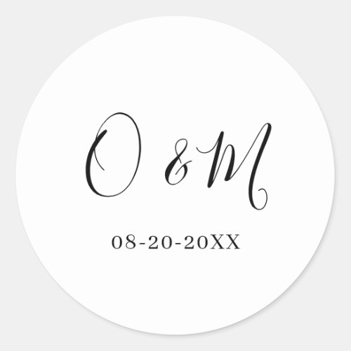 Minimalist Elegant White Monogram Classic Wedding Classic Round Sticker