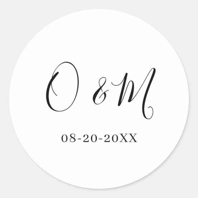Minimalist Elegant White Monogram Classic Wedding Classic Round Sticker (Front)