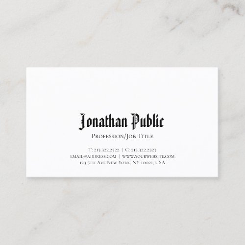 Minimalist Elegant White Professional Classic Look Business Card