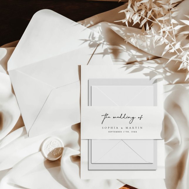 Minimalist Elegant White Wedding  Invitation Belly Band (Creator Uploaded)