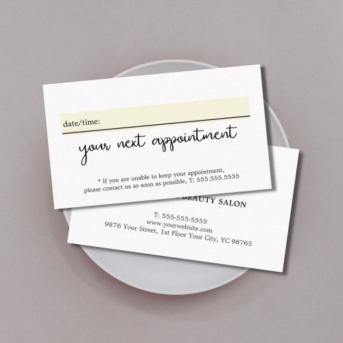Minimalist Elegant White Yellow Beauty  Appointment Card