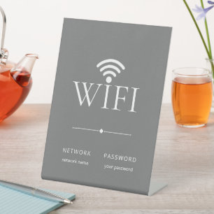 Minimalist Elegant WiFi Network Password Gray Pedestal Sign