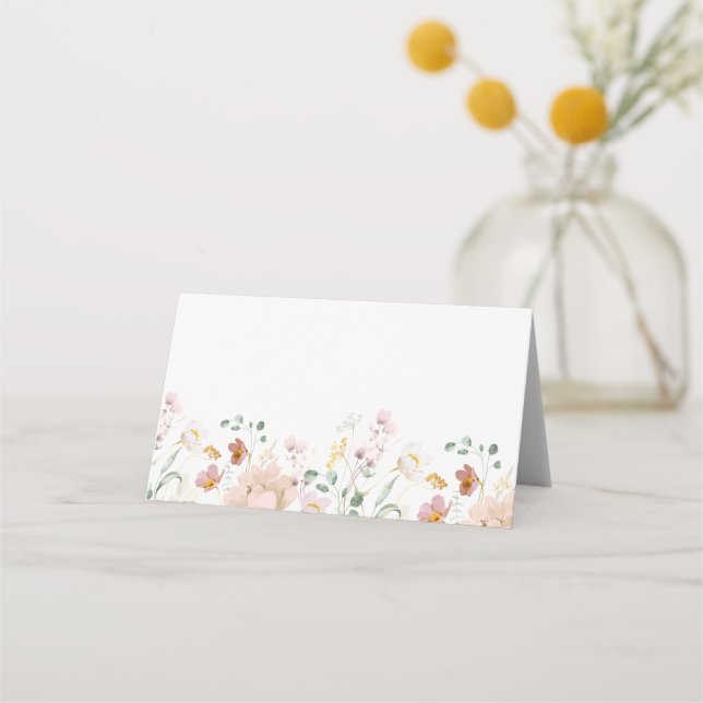 Minimalist Elegant Wildflowers Wedding Place Card (Front)