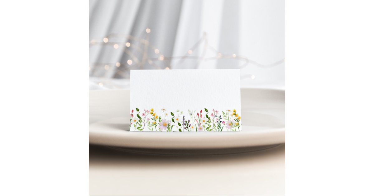 Minimalist elegant wildflowers wedding place card