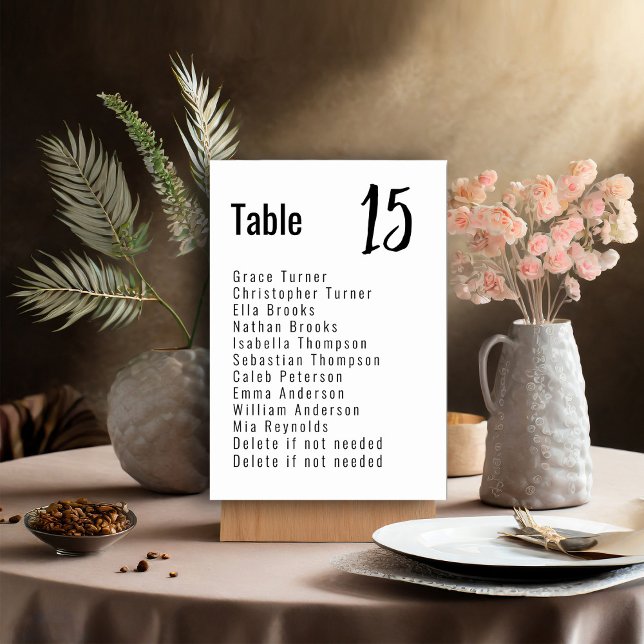 💍 Minimalist Elegant with Guest list Table Number (Customizable Elegant double sided Vertical Table Number Card from the Elegance Collection)
